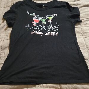 Festive Black T-Shirt with Cocktail Graphic